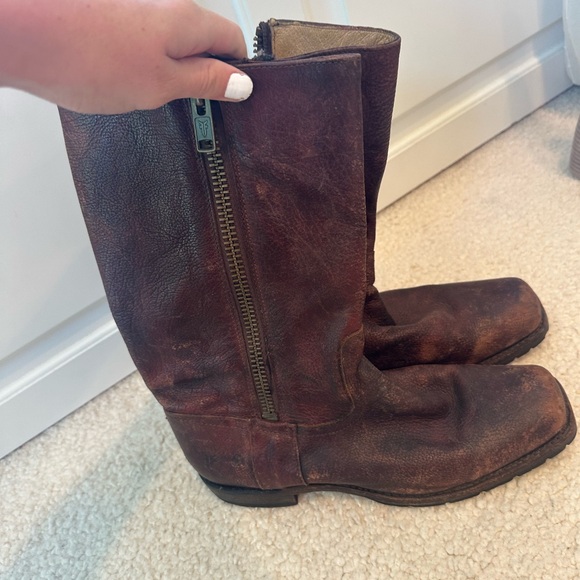 Frye Dark Brown Leather Zipper Boots - Picture 3 of 6